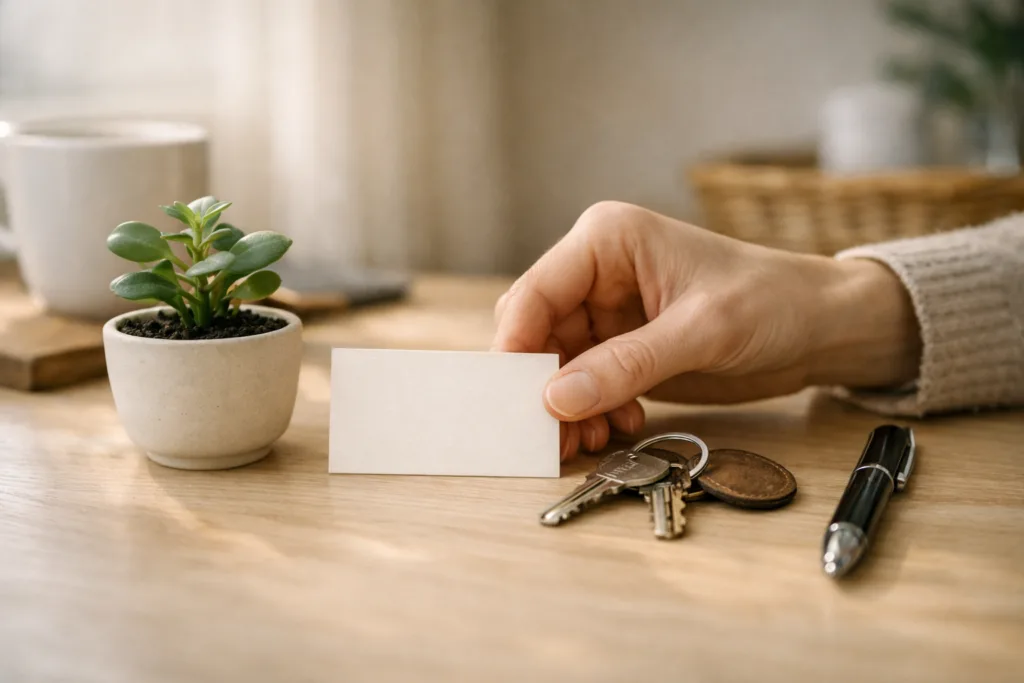 3 Minuten, die den Kopf drehen: Eine Übung für mehr Positivität 3 Ruhige Alltagsszene mit kleinen Dingen, die Stabilität und Dankbarkeit symbolisieren.