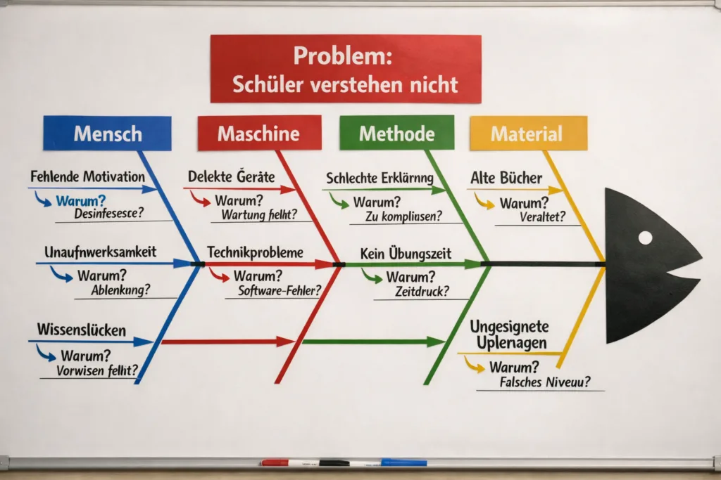 Ishikawa Methode: Warum du das Problem nicht an der Oberfläche löst – und wie die Fischgräte dir die Wurzeln zeigt 1 Das Ishikawa-Diagramm: Fischgräte verstehen