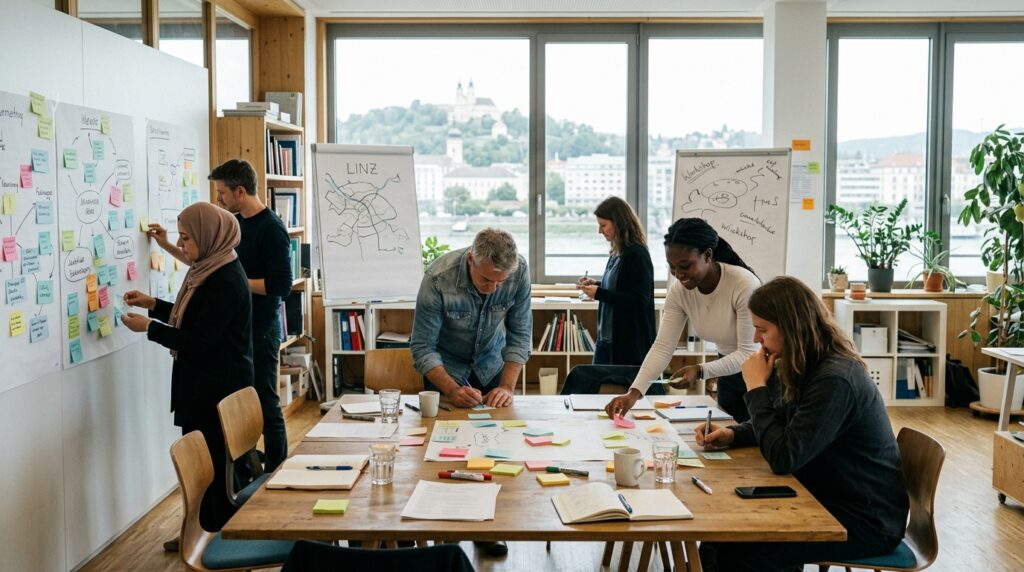 Ein Team entwickelt im Stillen auf Karten Ideen für ein Innovationsprojekt.