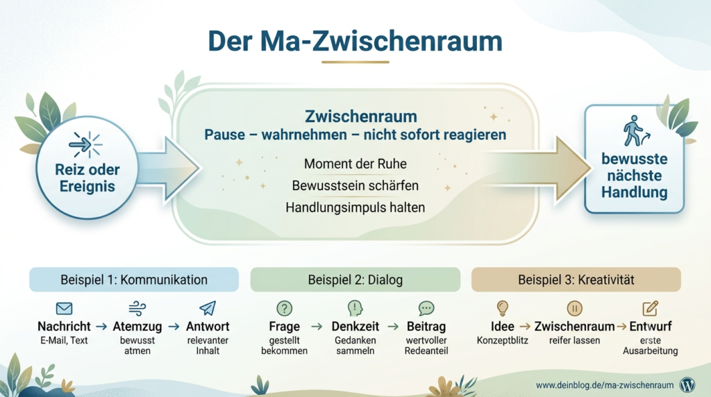 Grafik zeigt den Weg von Reiz und Reaktion über den Zwischenraum zu einer bewussten Handlung.