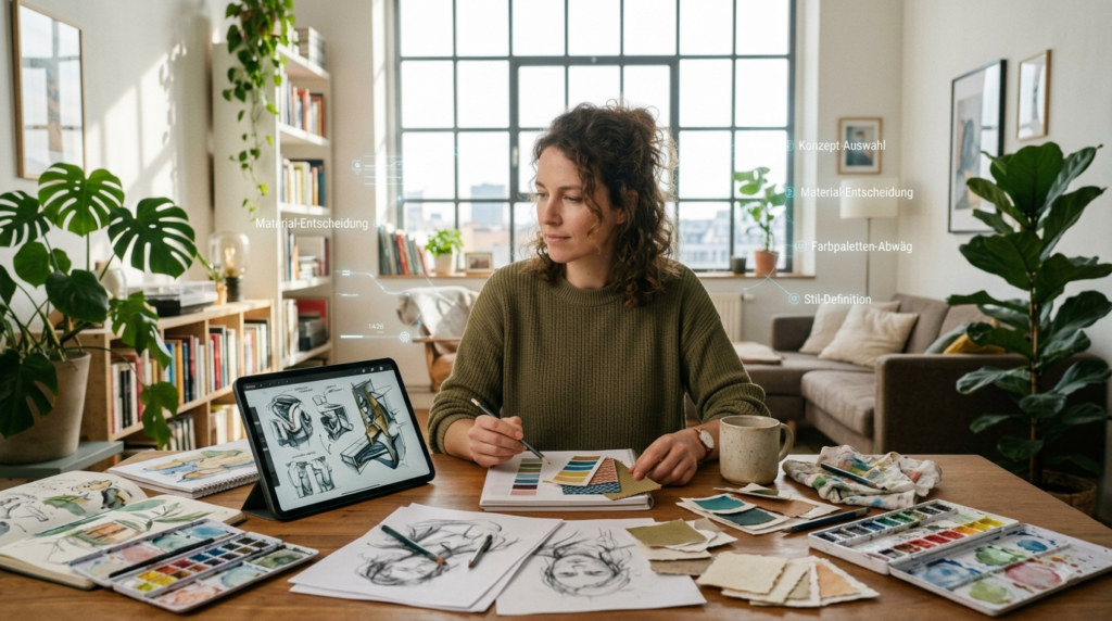 Person in digitaler Arbeitsumgebung trifft bewusste Entscheidung und markiert eigene Richtung.